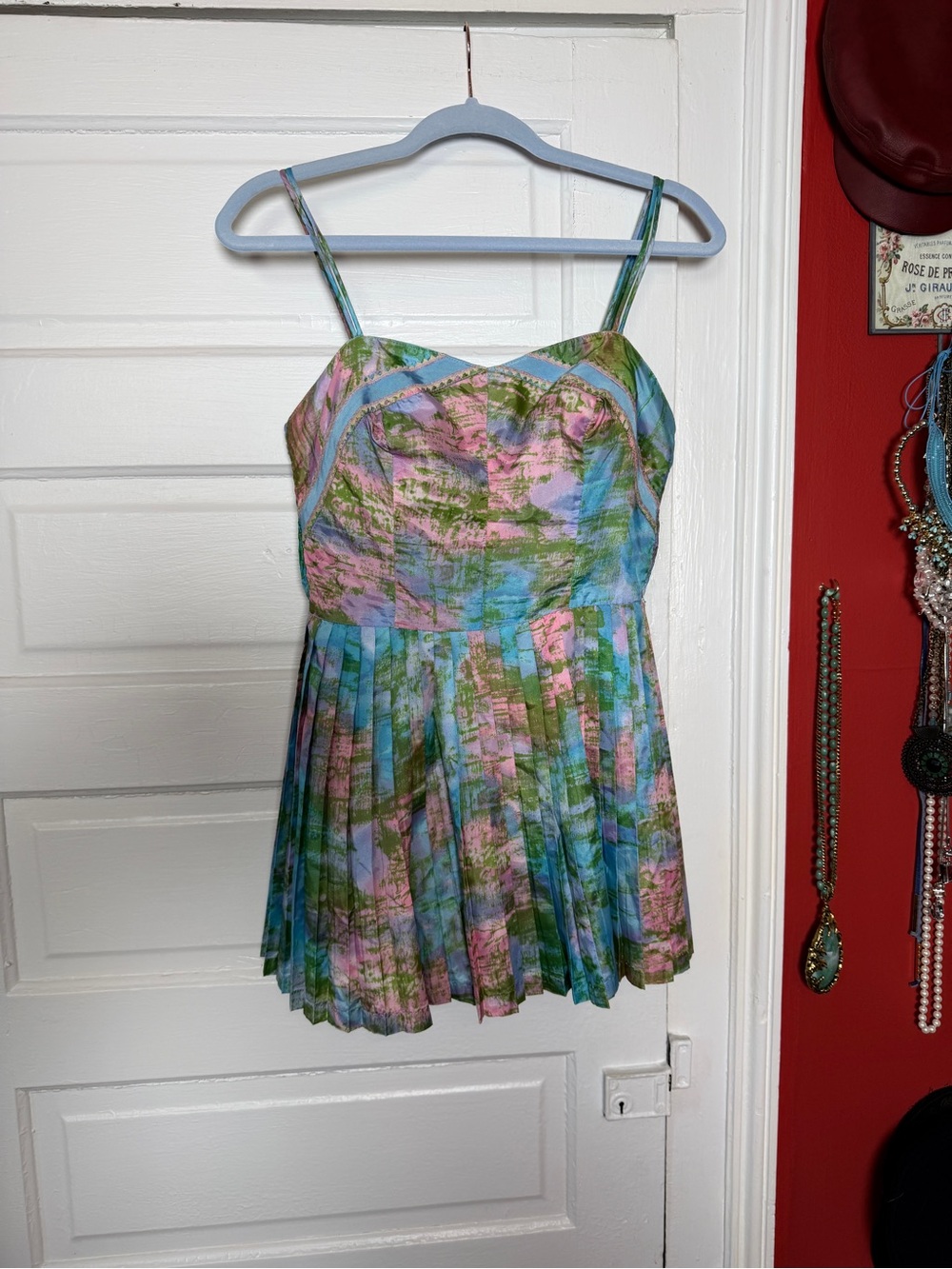 1970s Abercrombie Floral Pleated Playsuit - Pink, Blue & Green